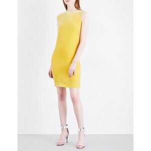 Mo & Co Women's Velvet Mini Dress Draped Open-Back Yellow Size S $450